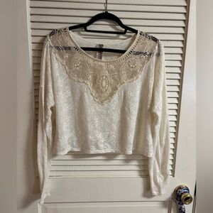 Free People Long Sleeve Cropped Crochet Shirt size M/L